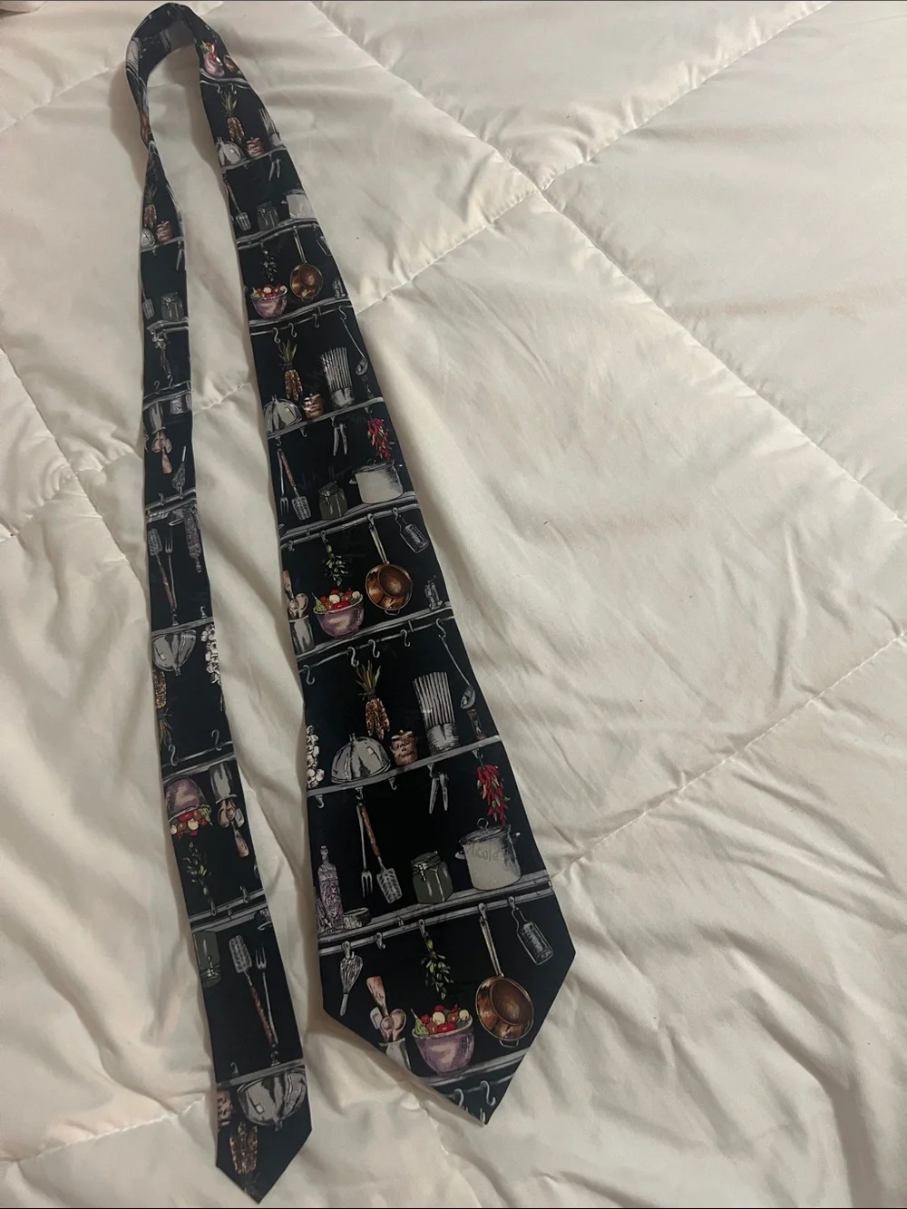 Nicole Miller Black Tie with Kitchenware Motif (#41)